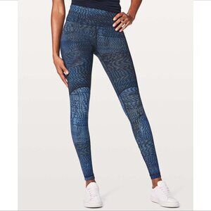 Lululemon Wunder Under High rise colorblock leggings tights navy black 28" 6